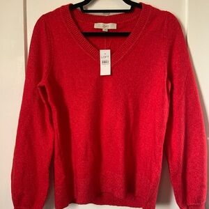 LOFT Vibrant Red V-Neck Sweater